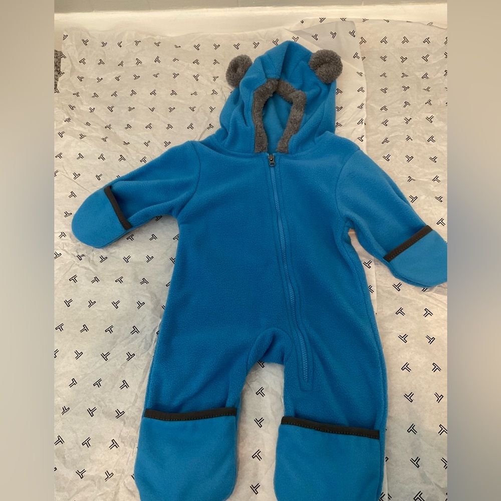 Cuddle Club Blue Fleece Kids One Piece with Bear Ears